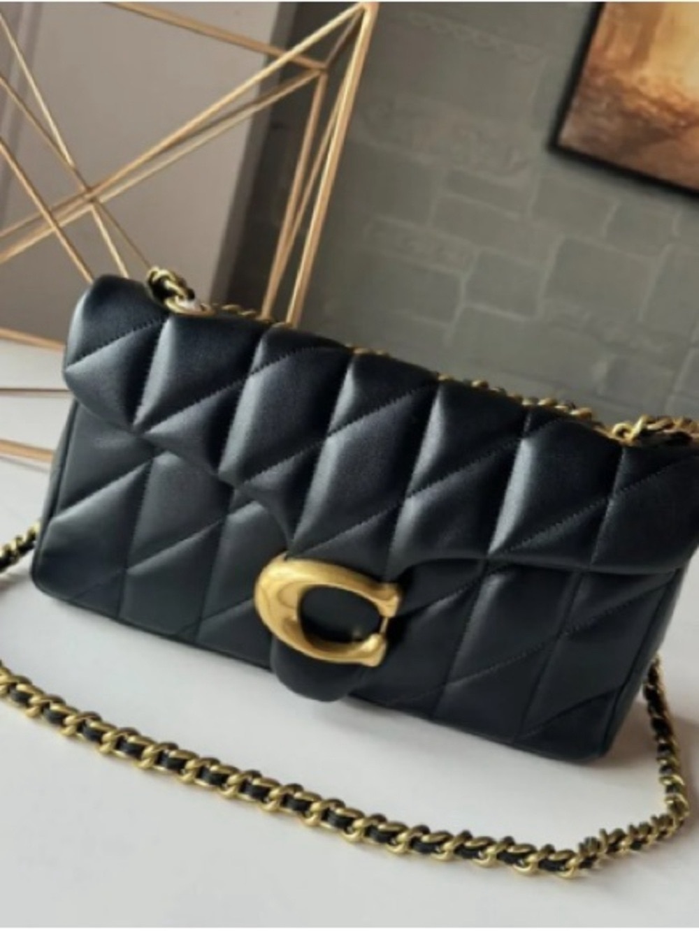 Coach Black Quilted Leather Shoulder Bag with Gold 'C' Hardware - Picture 2 of 8